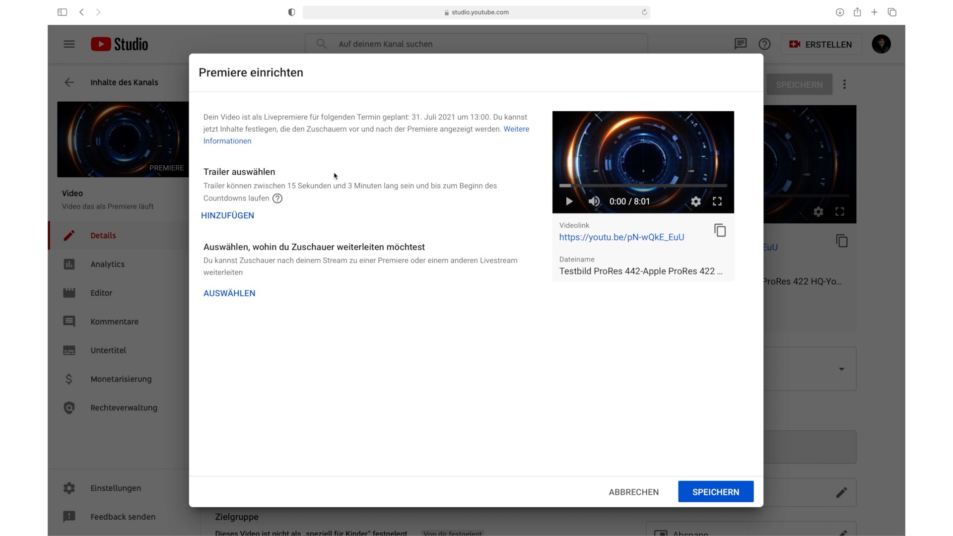 YouTube Premiere planen